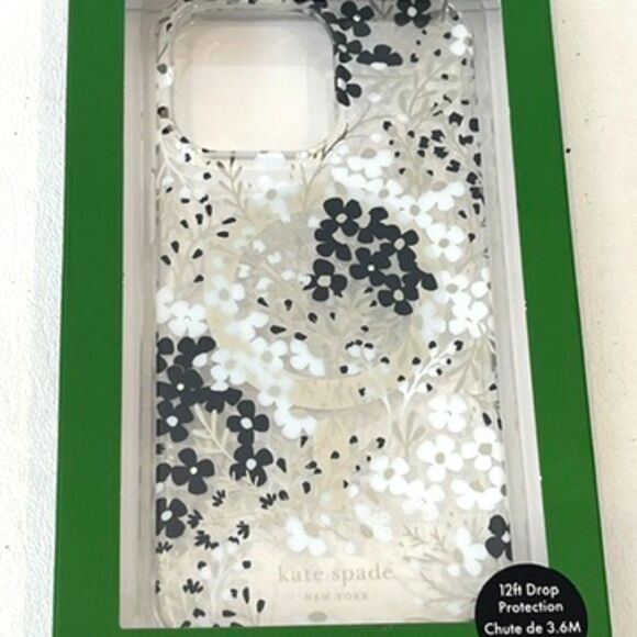 Kate Spade iPhone Case Black White Floral NEW NIB 15 Pro Max Hardshell - Picture 2 of 6
